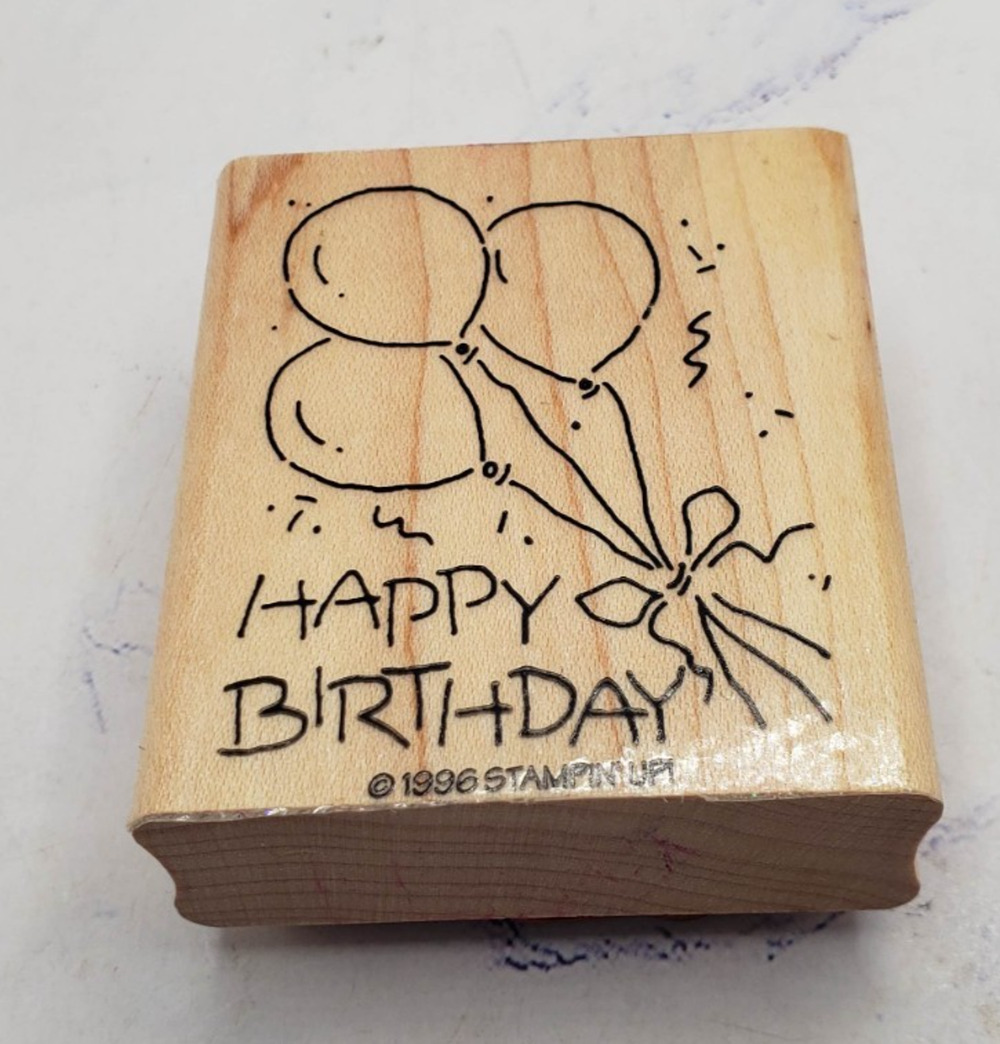 Stampin' Up! Happy Birthday Party Balloons Wood Mounted Rubber Stamp